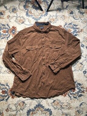 JEREMIAH Long Sleeve Button Down Corduroy Overshirt Brown XXL